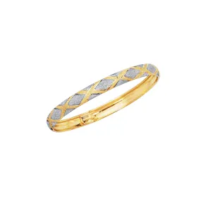 10K Gold Polished and Satin X-Shaped Bangle Bracelet