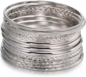 16Pcs Gold Bangle Bracelets for Women - Multi Layer Stackable Textured Bracelets Boho Jewelrys Set.