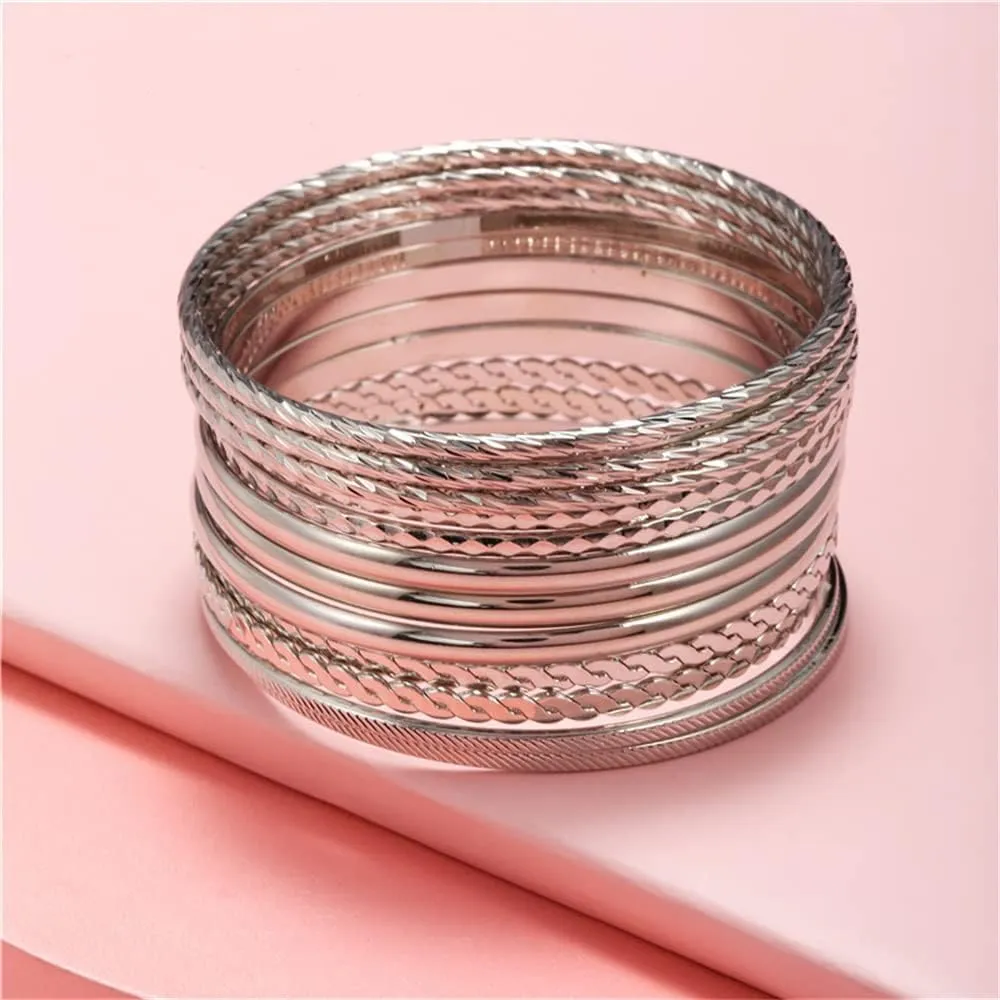 16Pcs Gold Bangle Bracelets for Women - Multi Layer Stackable Textured Bracelets Boho Jewelrys Set.