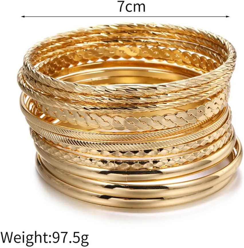 16Pcs Gold Bangle Bracelets for Women - Multi Layer Stackable Textured Bracelets Boho Jewelrys Set.
