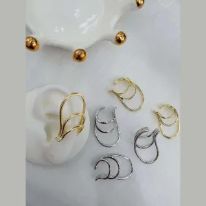 18K Gold Anti Tarnish Stud Clip-On Ear Cuff Conch Earring Pair Women