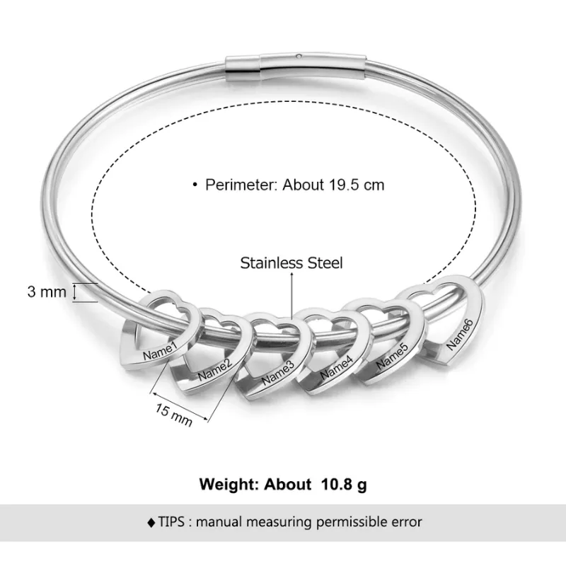 2 Names Heart Bracelets for Women Customized Stainless Steel Bracelets & Bangles Gifts for Family
