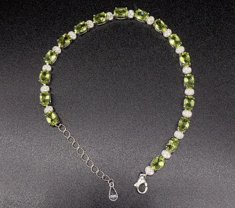 925 Sterling Silver Inlaid Natural Peridot Bracelet
