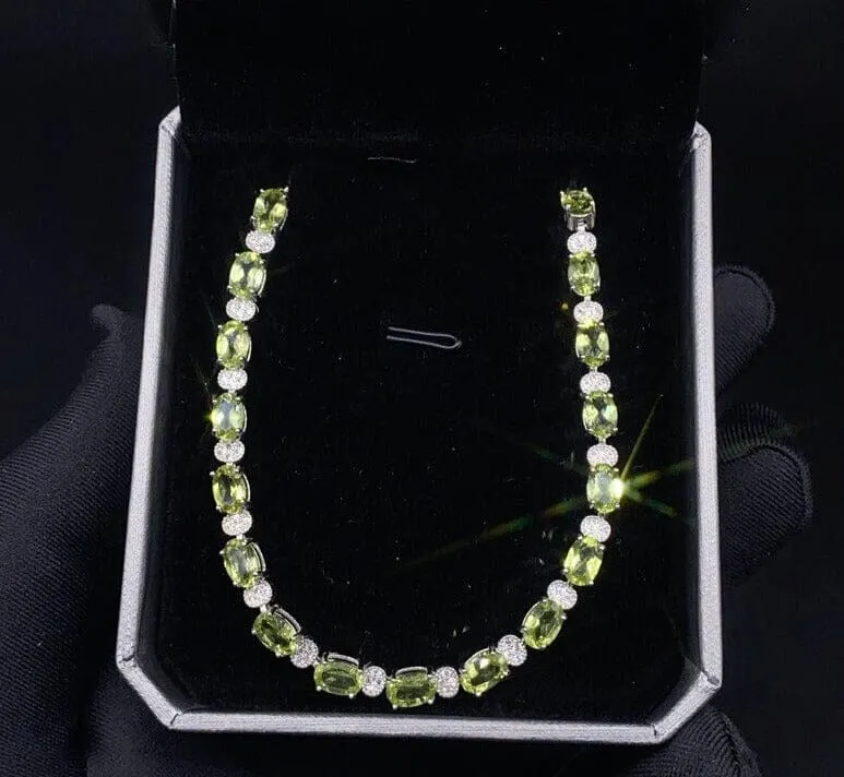 925 Sterling Silver Inlaid Natural Peridot Bracelet