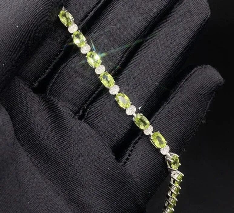 925 Sterling Silver Inlaid Natural Peridot Bracelet