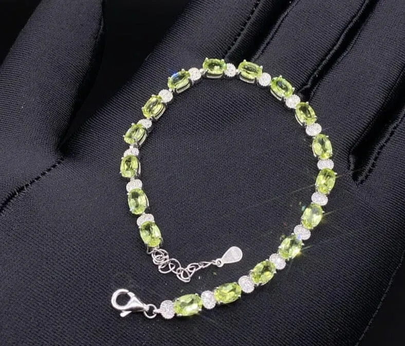925 Sterling Silver Inlaid Natural Peridot Bracelet