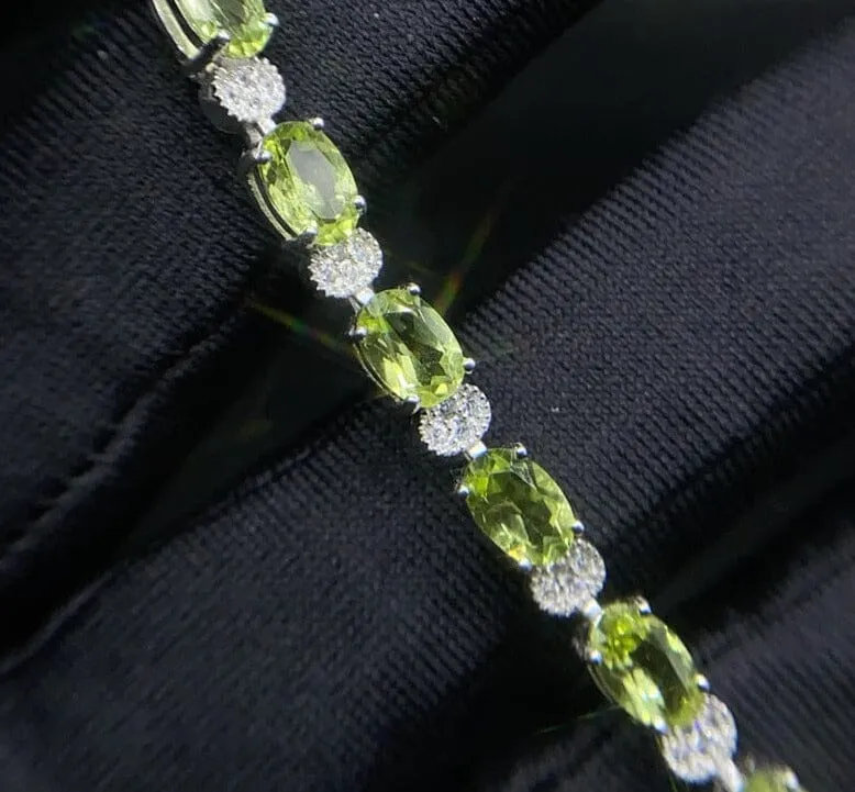 925 Sterling Silver Inlaid Natural Peridot Bracelet