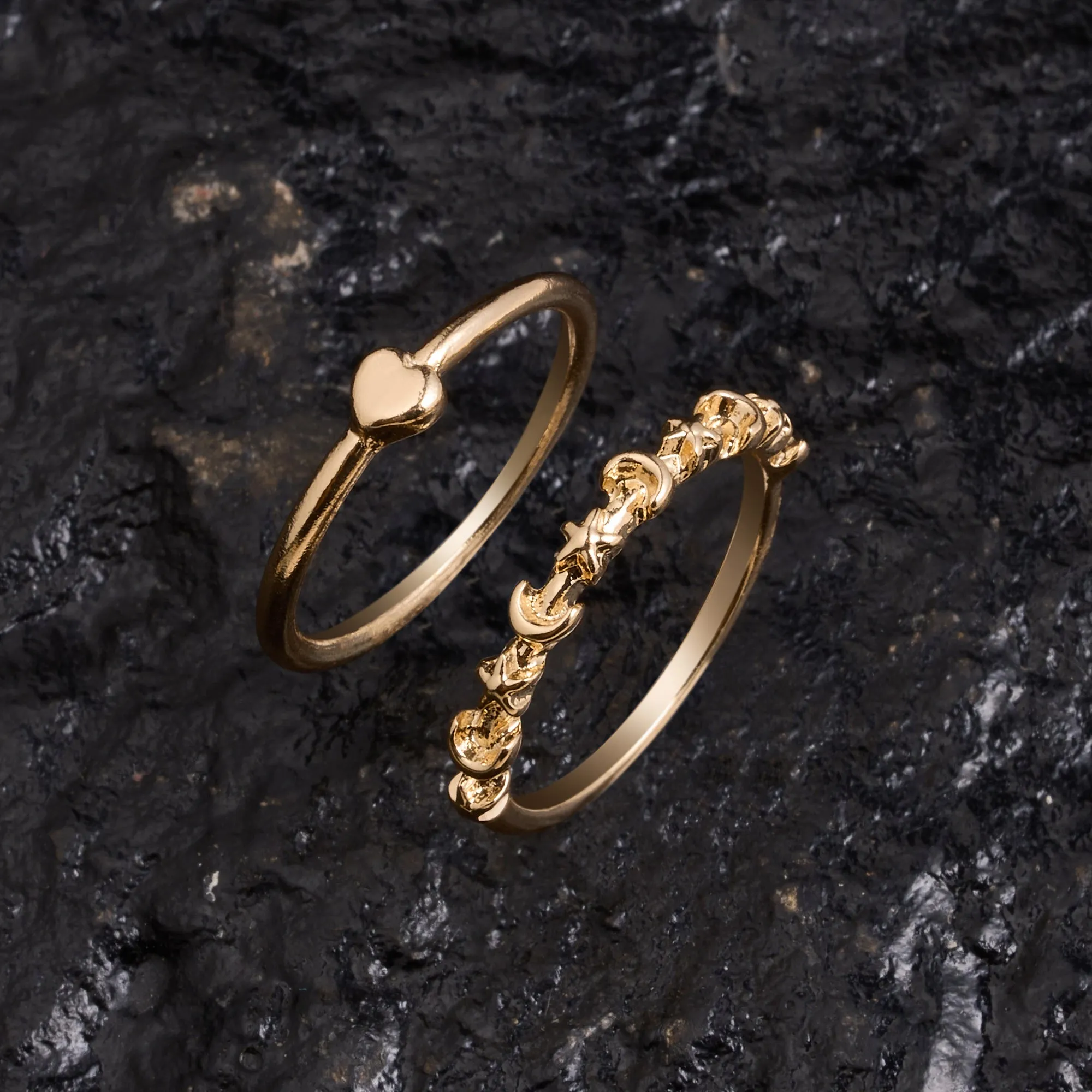 Accessorize London Women's Gold  Star And  Moon Rings  Pack of 2 - Small