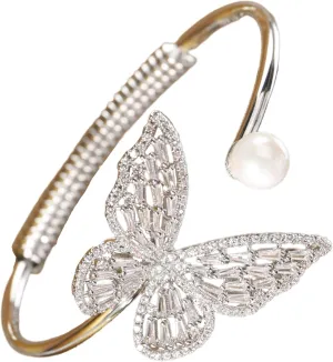 Aimimier Crystal Butterfly Pearl Bracelet Bangle for Women
