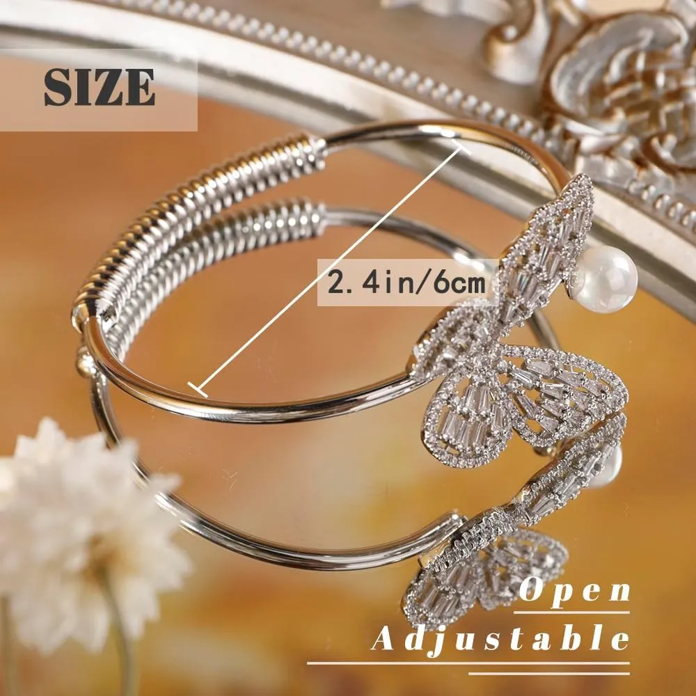 Aimimier Crystal Butterfly Pearl Bracelet Bangle for Women