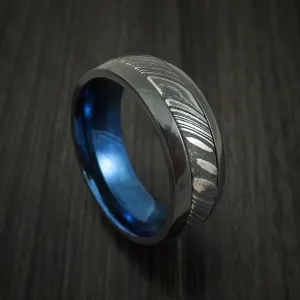 Black Zirconium and Kuro Damascus Steel Band with Anodized Interior Custom Made Men's Ring