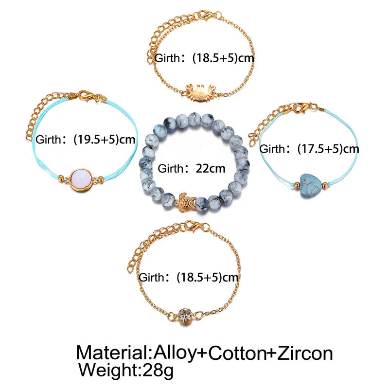 Bohemian Multilayer Grey Beaded Crab Charm Bracelets