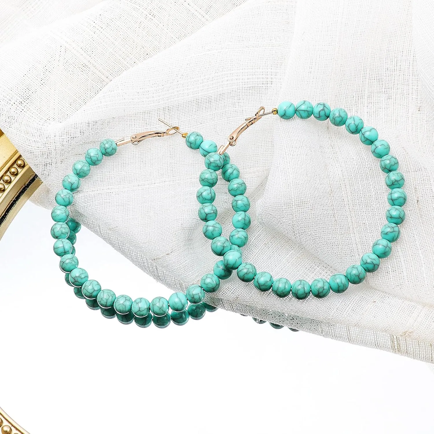Bohemian Turquoise Geometric C Shape Drop Dangle Earrings Ethnic Hoop Colorful for Women Statement Western Cowgirl Tribal Boho Jewelry