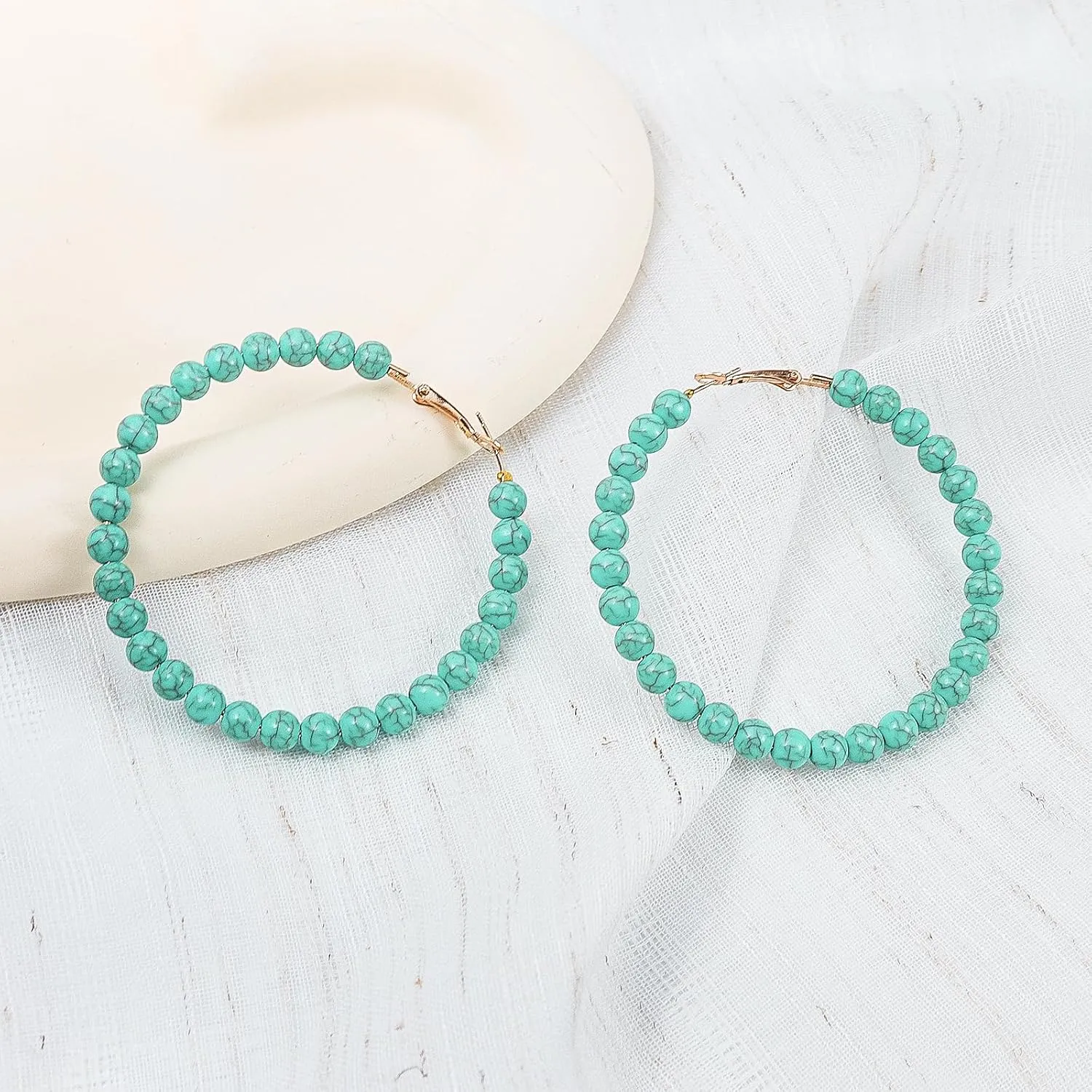 Bohemian Turquoise Geometric C Shape Drop Dangle Earrings Ethnic Hoop Colorful for Women Statement Western Cowgirl Tribal Boho Jewelry