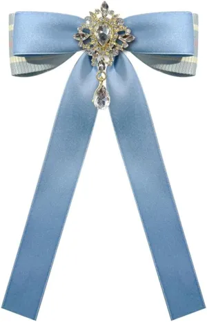 Bowknot Rhinestone Ribbon Bow Brooch Pins for Women Girls Uniform Pre-Tied Bow tie Corsage Party Ceremony Accessories