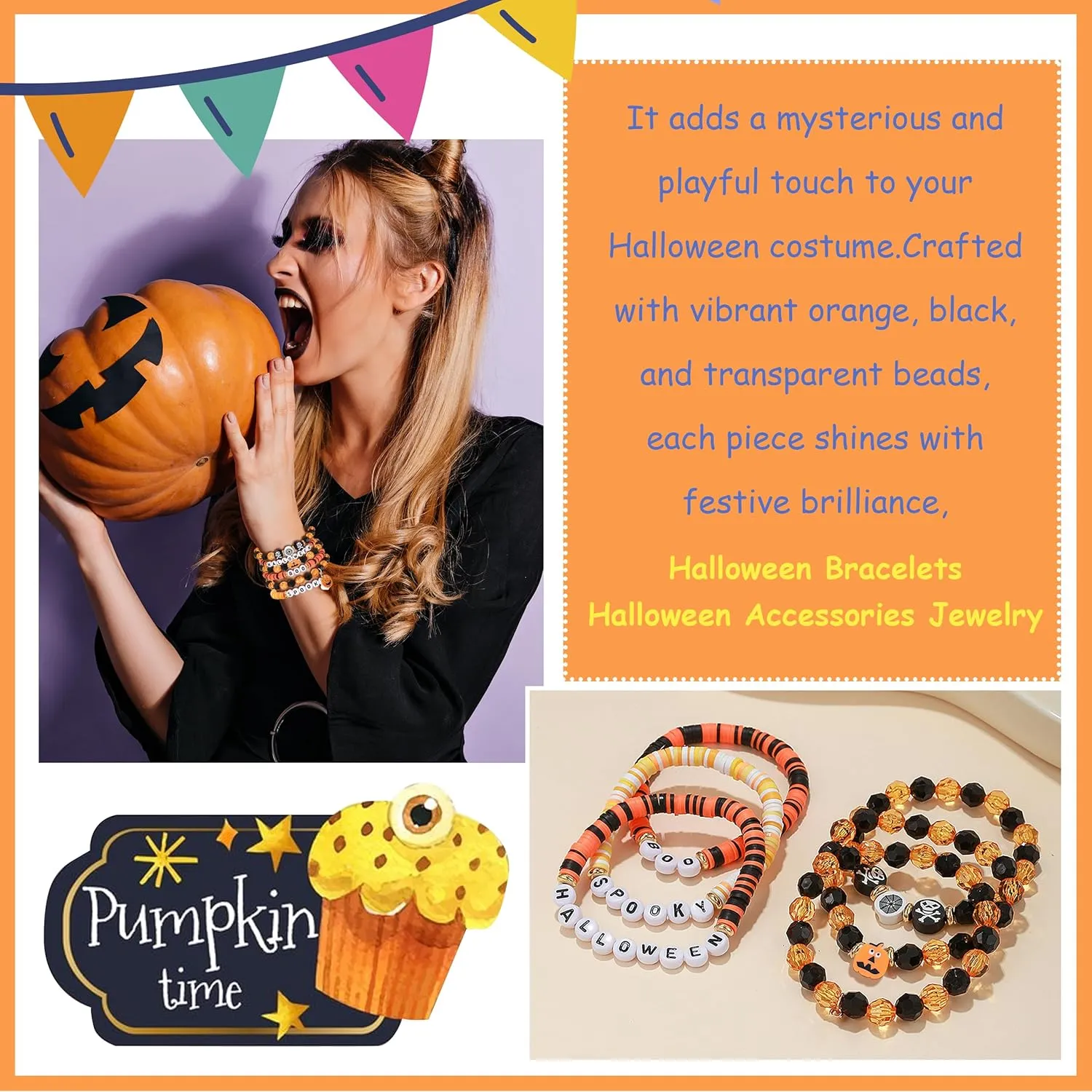 choice of all Halloween Bracelets Halloween Charms for Bracelets Friendship Clay Preppy Heishi Bracelets Boo Skull Pumpkin bracelets halloween accessories Jewelry