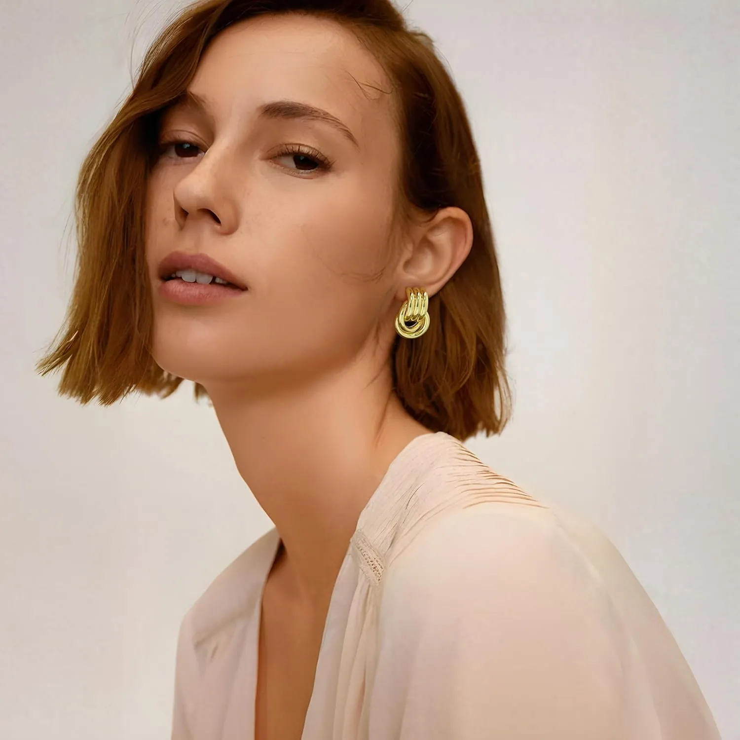 Chunky Gold Knot Earrings for Women, Gold Silver Statement Geometric Drop Dangle Long Link Earrings Trendy Dupes Jewelry