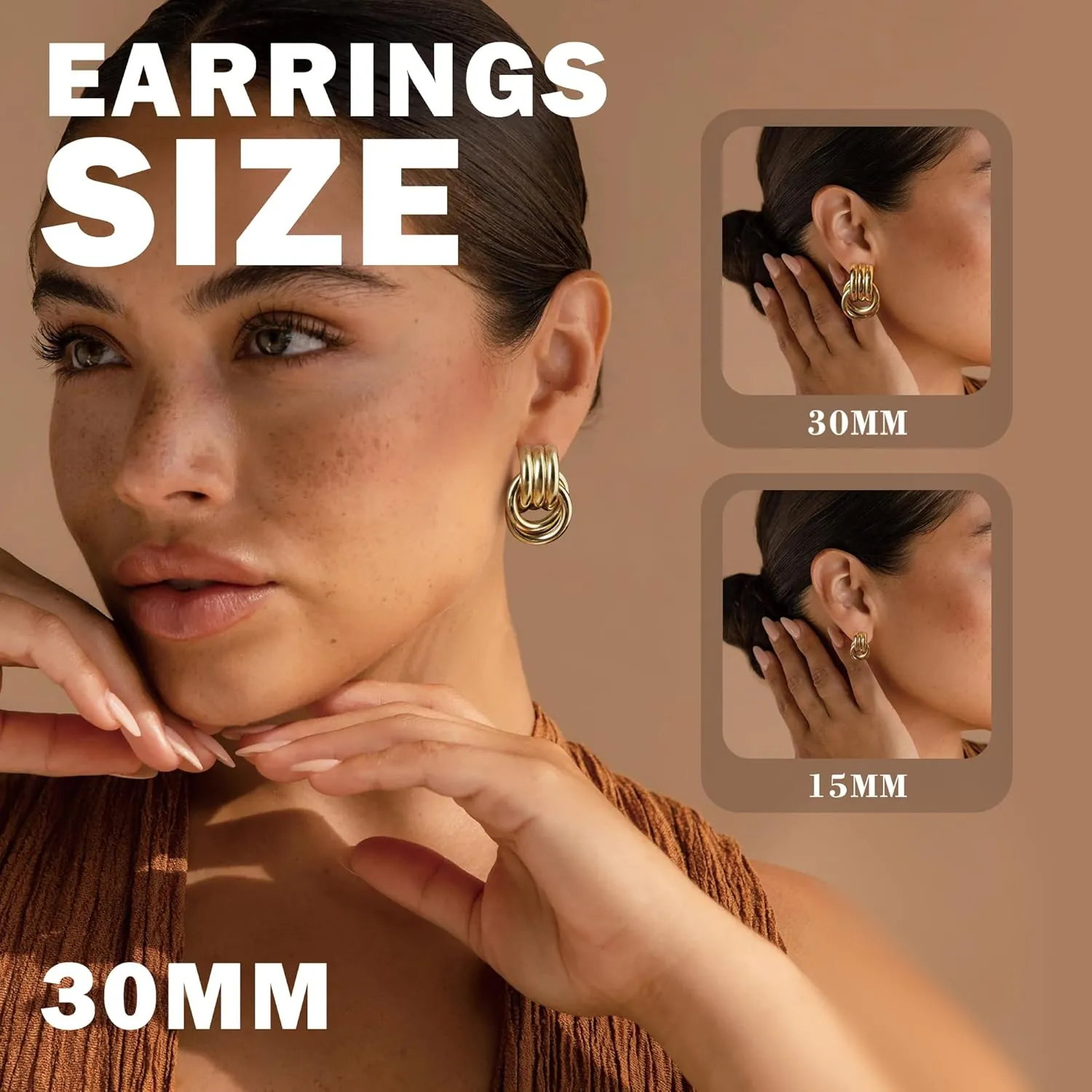 Chunky Gold Knot Earrings for Women, Gold Silver Statement Geometric Drop Dangle Long Link Earrings Trendy Dupes Jewelry