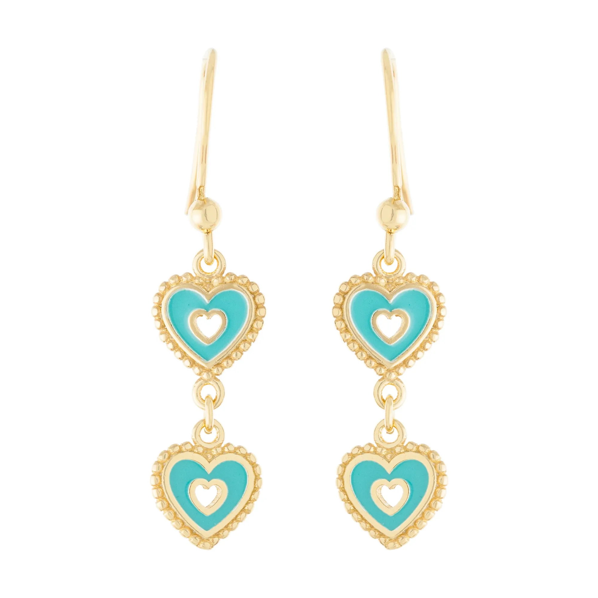 Double Heart Enamel Drop Earring