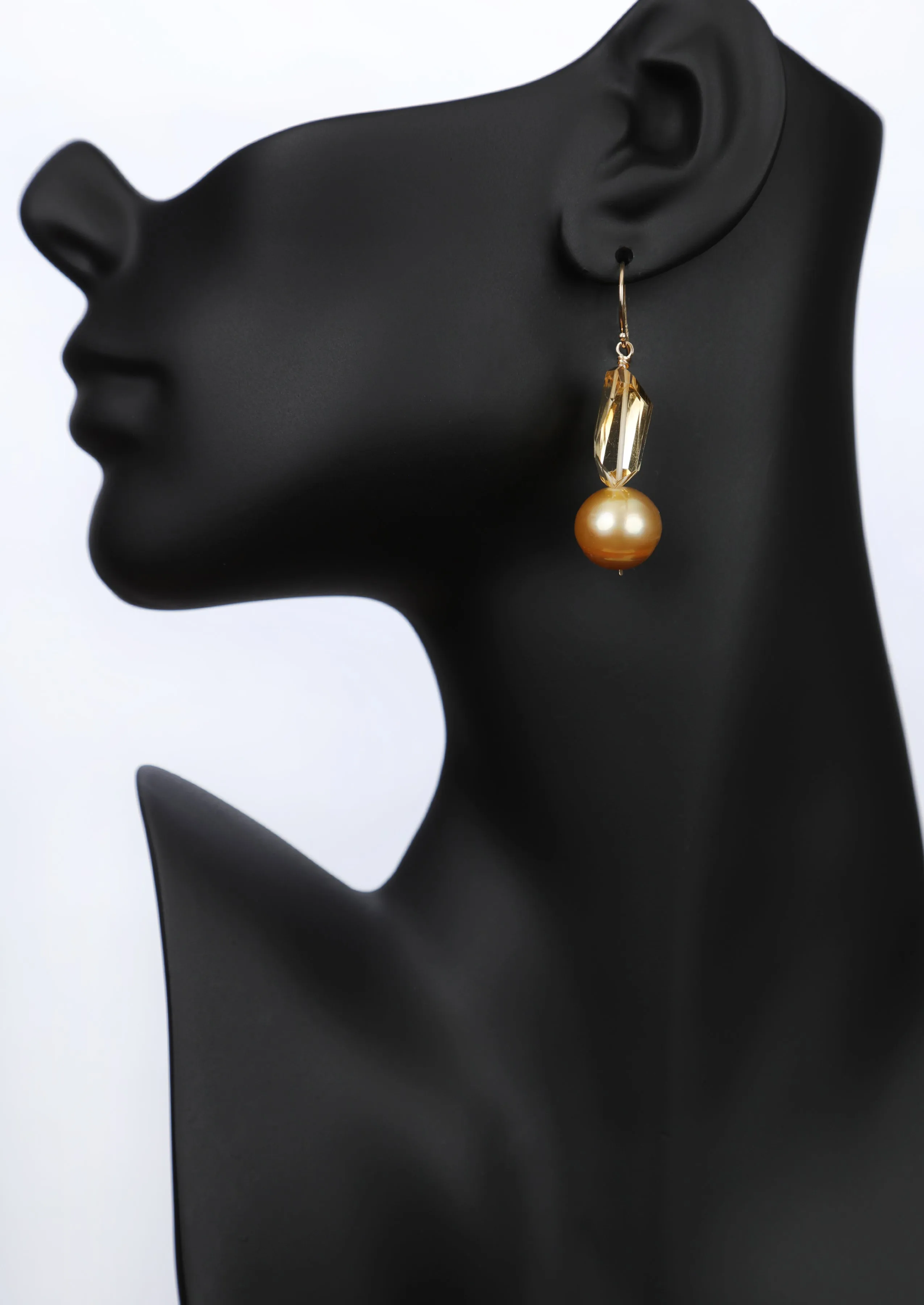 Drop Ear Wires: Pearls, Citrine, Gold