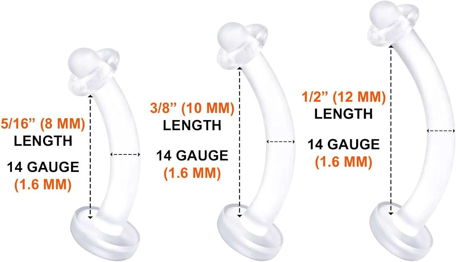 Flexible Acrylic Clear Belly Button Ring Retainer 14 Gauge Navel Bar Earrings Piercing Jewelry See More Sizes