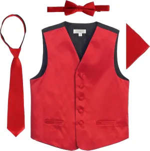 Gioberti Kids and Boys 4pc Satin Formal Vest Set - Vest, Bowtie, Tie, Pocket Square