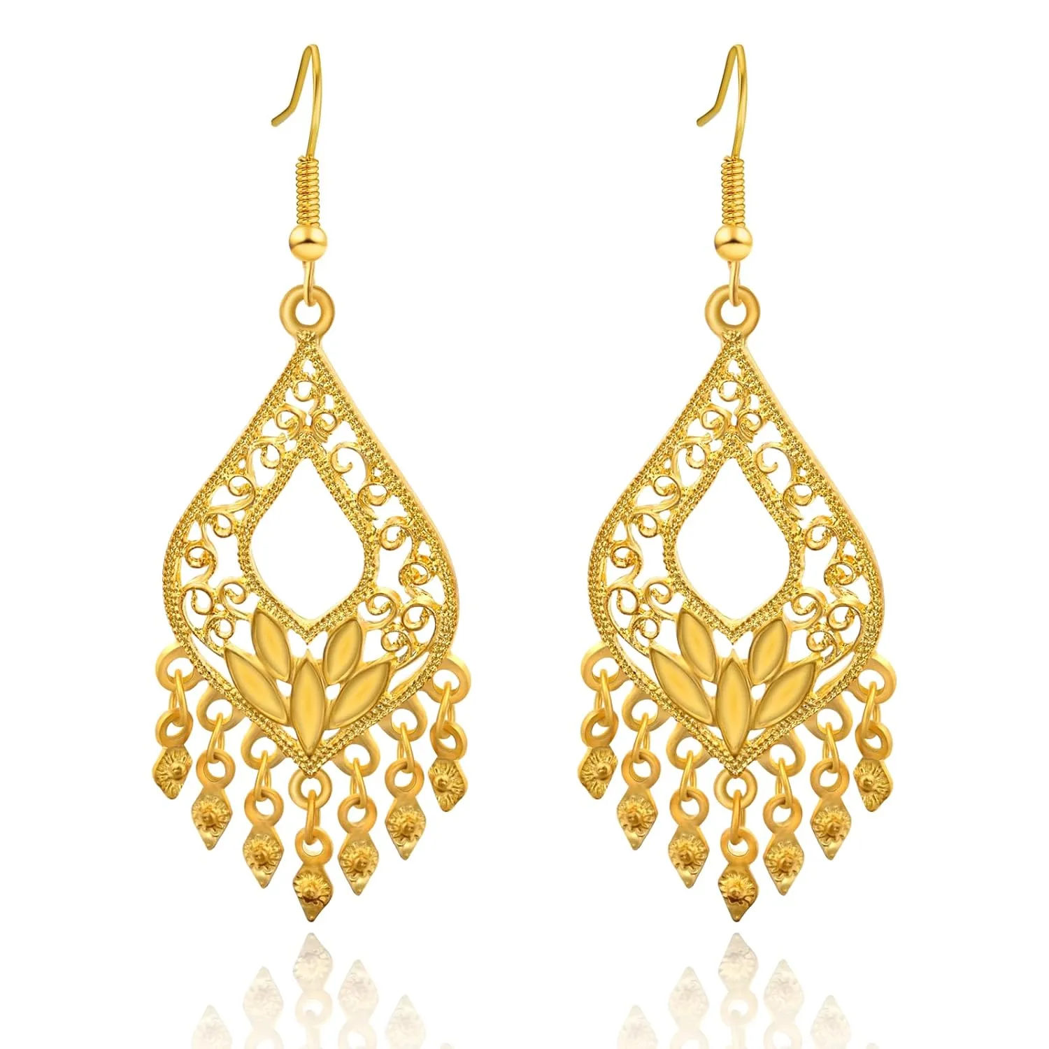 Gold Filigree Earrings-14K Gold Plated Dangle Earrings for Women Boho Earrings Indian Jewelry Long Chandelier Earrings for Women Big Gold Indian Earrings for Women Trendy