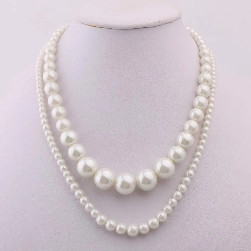 Handmade Faux Pearl Necklace and Clip on Earrings Jewelry Sets for Women Bib Choker Collar Necklace