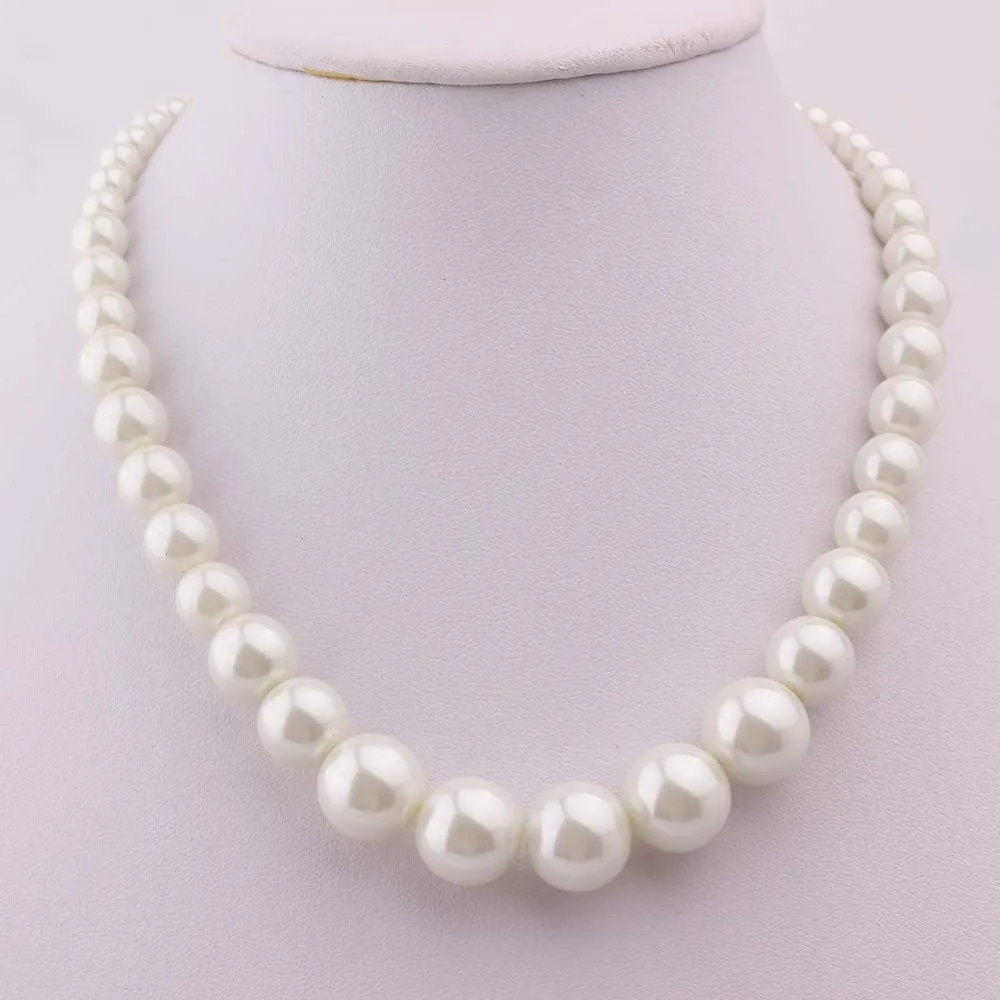 Handmade Faux Pearl Necklace and Clip on Earrings Jewelry Sets for Women Bib Choker Collar Necklace