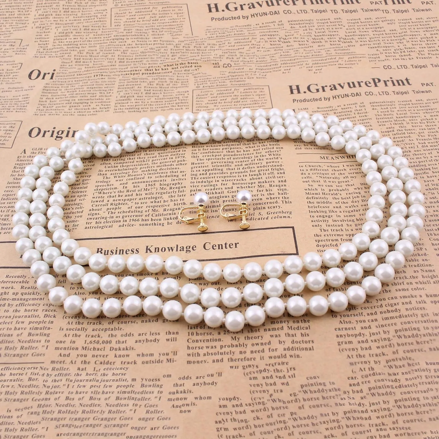 Handmade Faux Pearl Necklace and Clip on Earrings Jewelry Sets for Women Bib Choker Collar Necklace