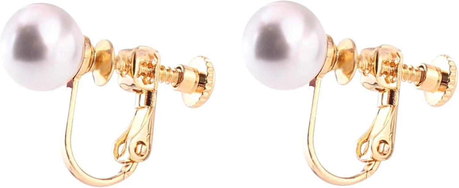 Handmade Faux Pearl Necklace and Clip on Earrings Jewelry Sets for Women Bib Choker Collar Necklace