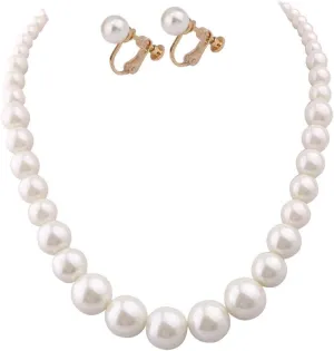 Handmade Faux Pearl Necklace and Clip on Earrings Jewelry Sets for Women Bib Choker Collar Necklace