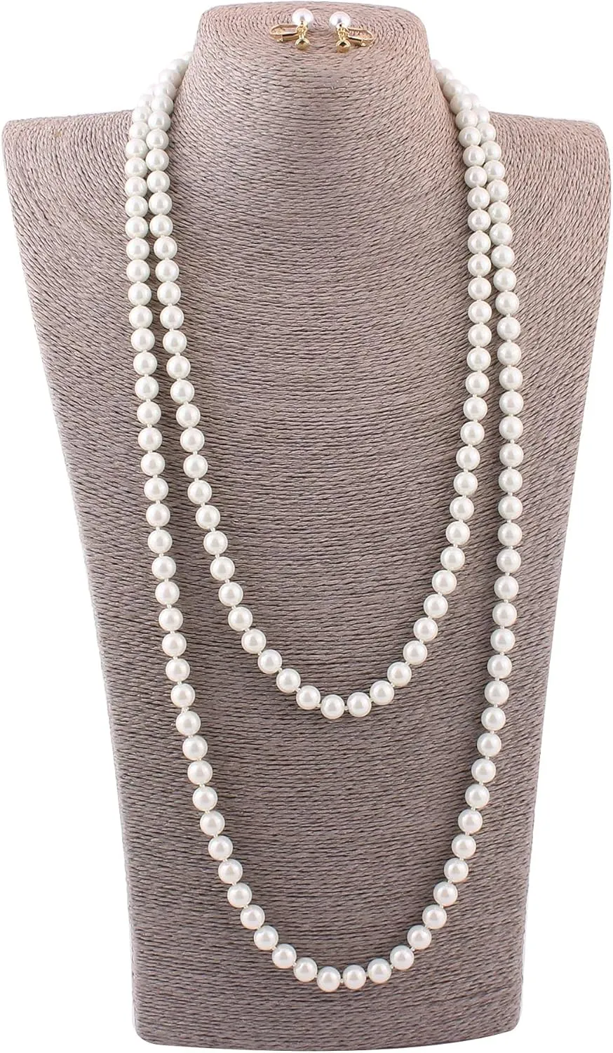 Handmade Faux Pearl Necklace and Clip on Earrings Jewelry Sets for Women Bib Choker Collar Necklace