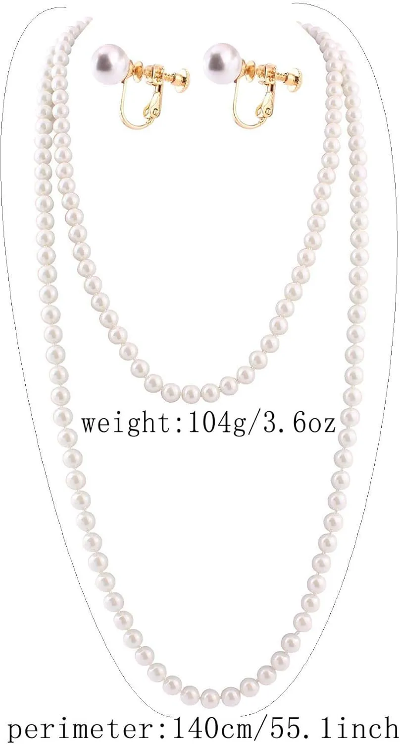 Handmade Faux Pearl Necklace and Clip on Earrings Jewelry Sets for Women Bib Choker Collar Necklace