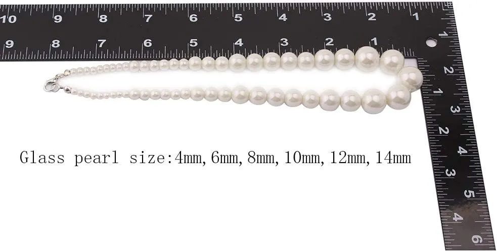 Handmade Faux Pearl Necklace and Clip on Earrings Jewelry Sets for Women Bib Choker Collar Necklace