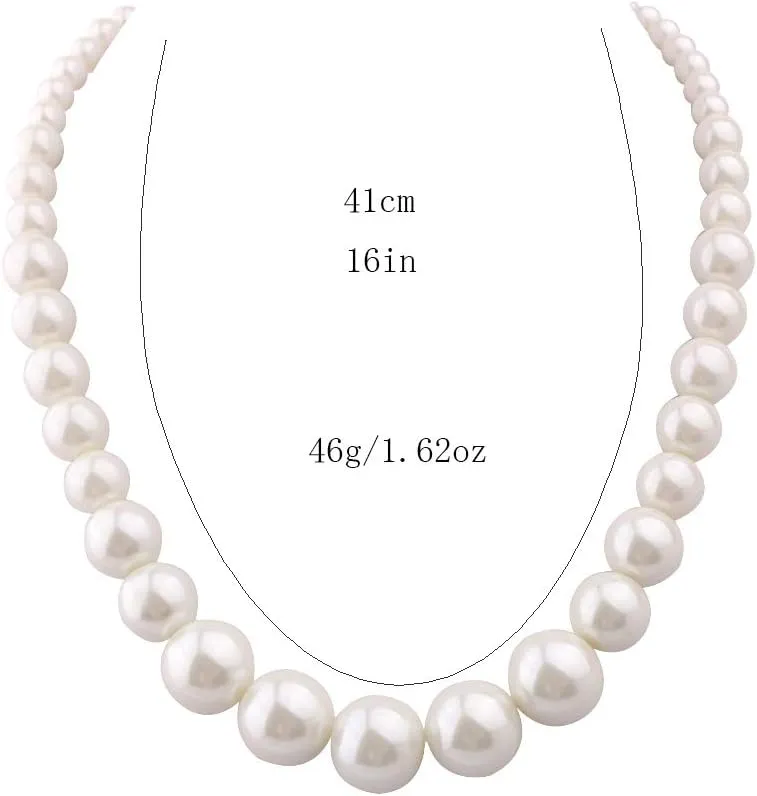 Handmade Faux Pearl Necklace and Clip on Earrings Jewelry Sets for Women Bib Choker Collar Necklace