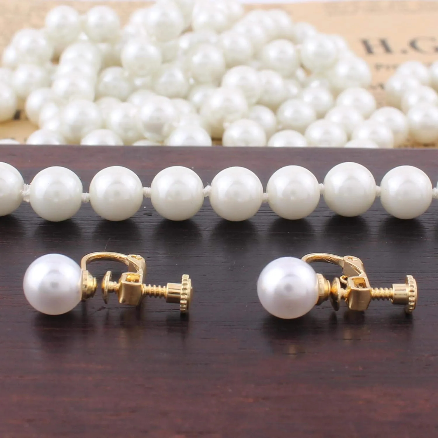 Handmade Faux Pearl Necklace and Clip on Earrings Jewelry Sets for Women Bib Choker Collar Necklace