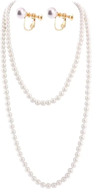 Handmade Faux Pearl Necklace and Clip on Earrings Jewelry Sets for Women Bib Choker Collar Necklace