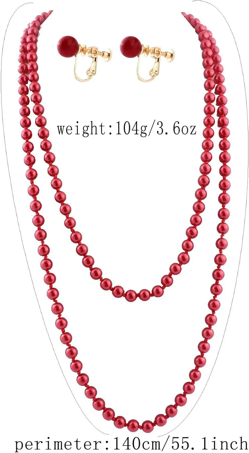 Handmade Faux Pearl Necklace and Clip on Earrings Jewelry Sets for Women Bib Choker Collar Necklace