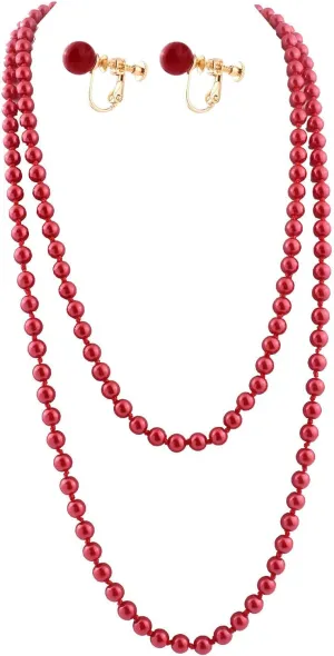 Handmade Faux Pearl Necklace and Clip on Earrings Jewelry Sets for Women Bib Choker Collar Necklace