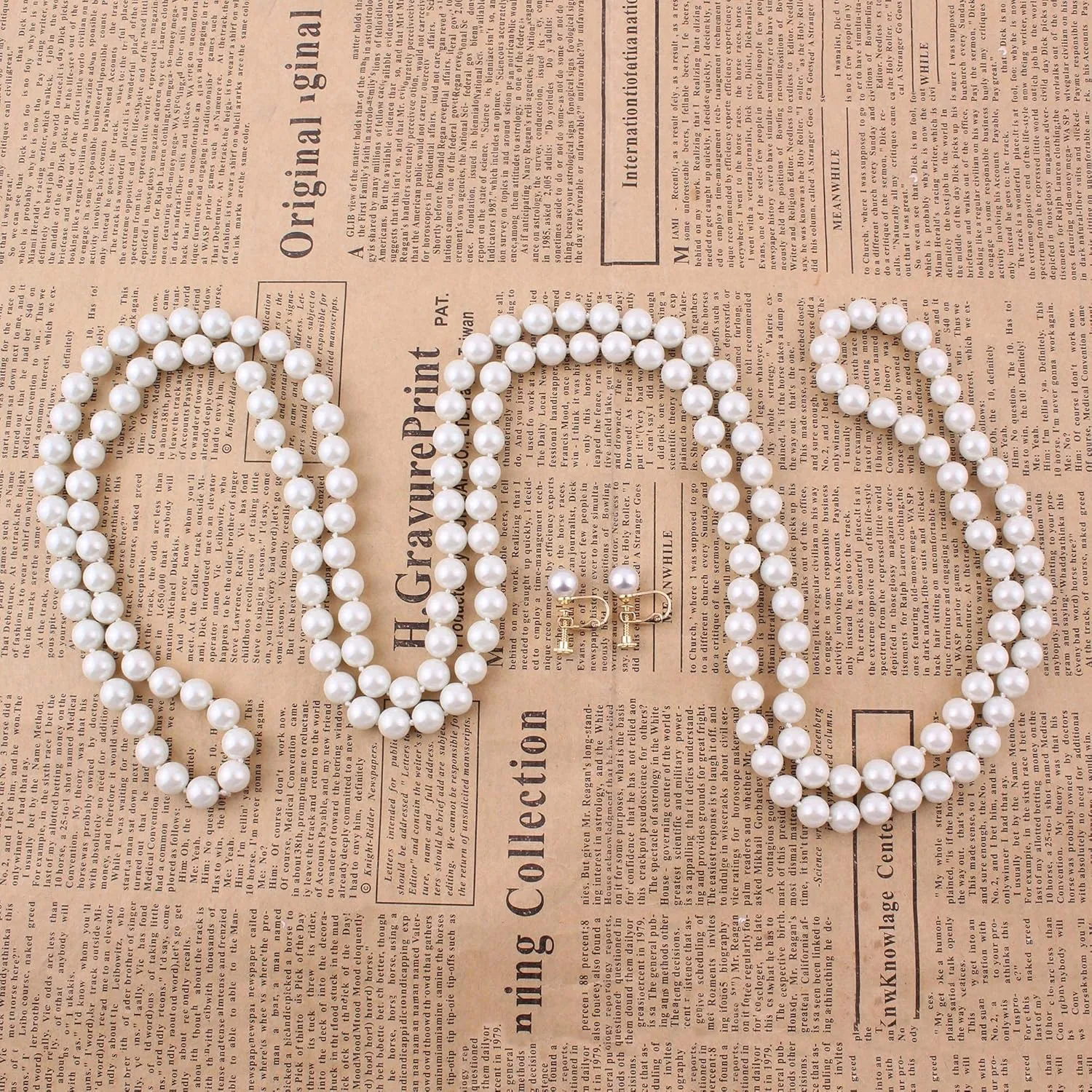 Handmade Faux Pearl Necklace and Clip on Earrings Jewelry Sets for Women Bib Choker Collar Necklace
