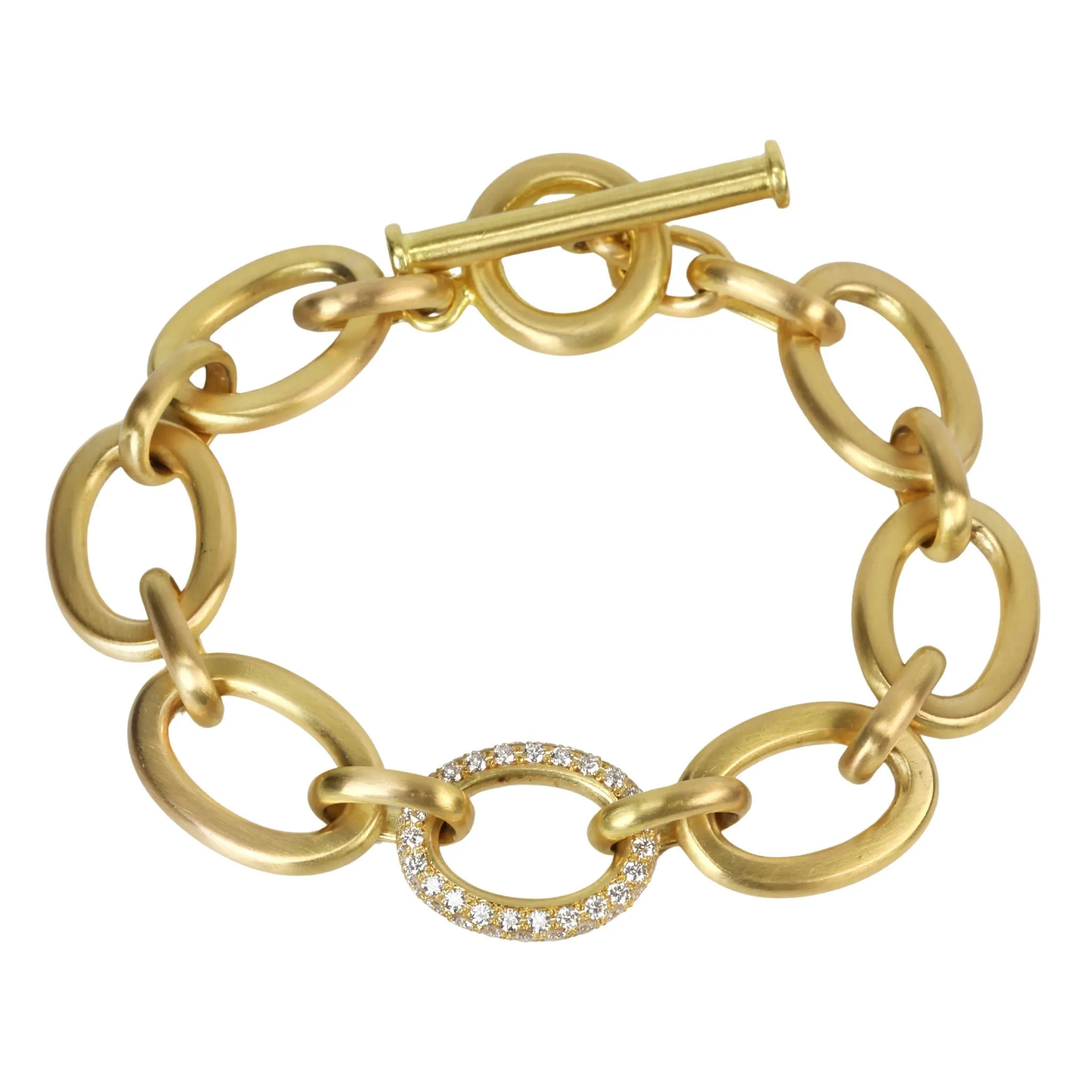 Handmade Large Oval Link Bracelet with Pave Diamond Link