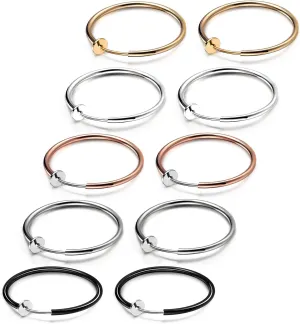 JewelrieShop Clip on Hoop Earrings for Women Fake Nose Ring Faux Lip Septum Ring Fake Cartilage Earrings Spring Endless Hoop Earrings Non Piercing Lobes Men (5 Pairs,13mm-25mm,Mixed Colors/Sized)