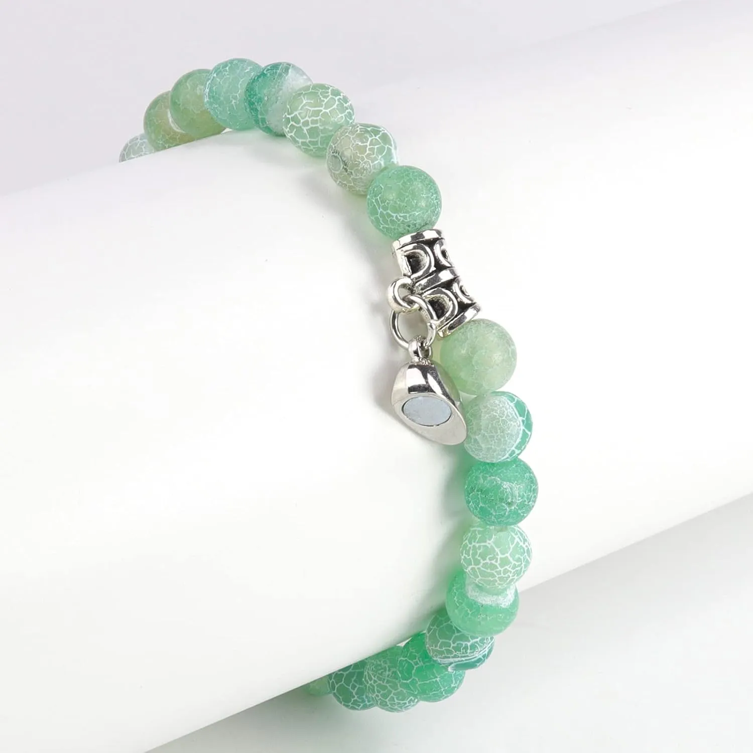 Matching Couple Bracelets Healing Crystal Bracelets for Couples Matching Heart Bracelet for Lover Him & Her Boyfriend Girlfriend Valentine's Day Gifts (Green Weathered Agate  Black Lava Rock)