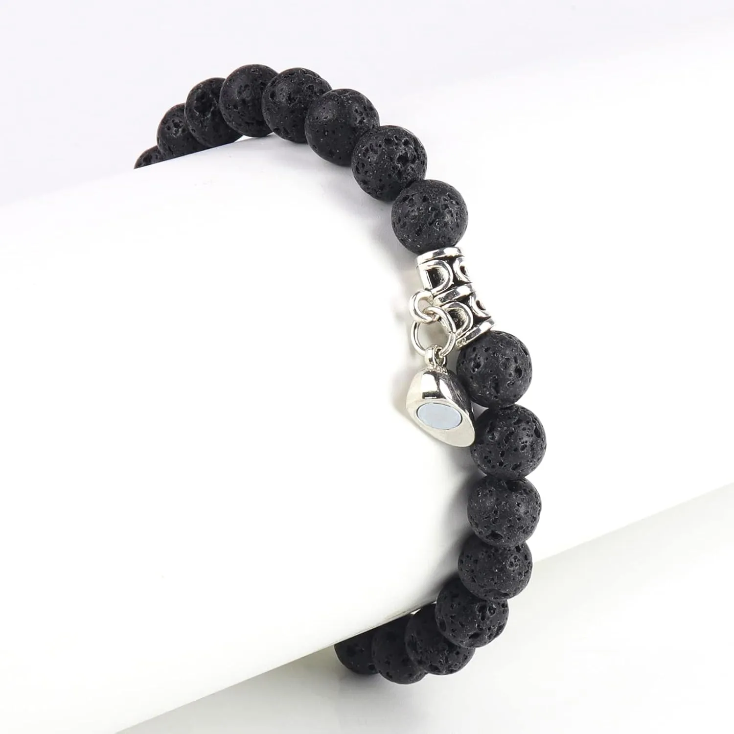 Matching Couple Bracelets Healing Crystal Bracelets for Couples Matching Heart Bracelet for Lover Him & Her Boyfriend Girlfriend Valentine's Day Gifts (Green Weathered Agate  Black Lava Rock)