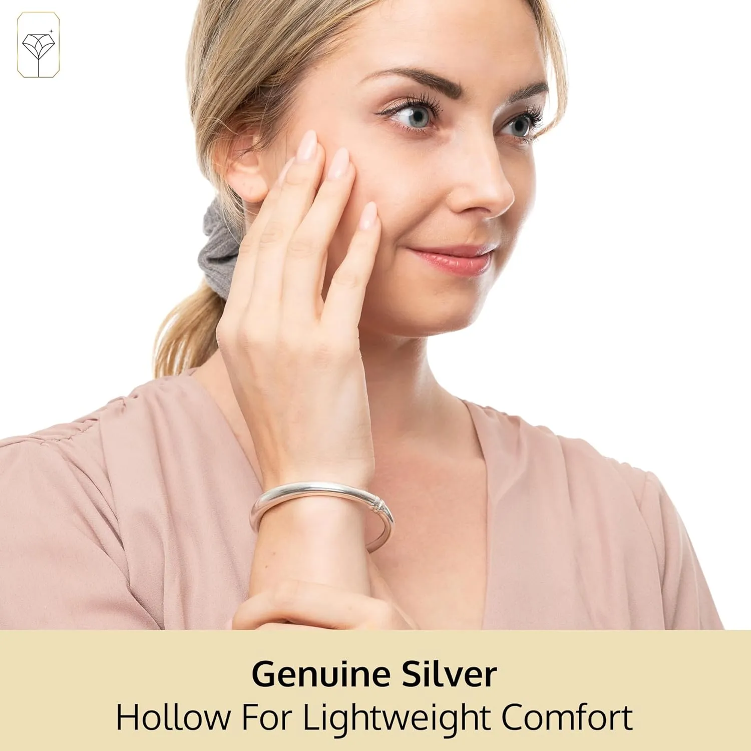 MAX   STONE Lightweight Hollow 925 Sterling Silver Bangle Bracelet for Women | 7 Inch Silver Bracelets with Hinged Clasp | Anti-tarnishing Hypoallergenic Silver Bangles for Women