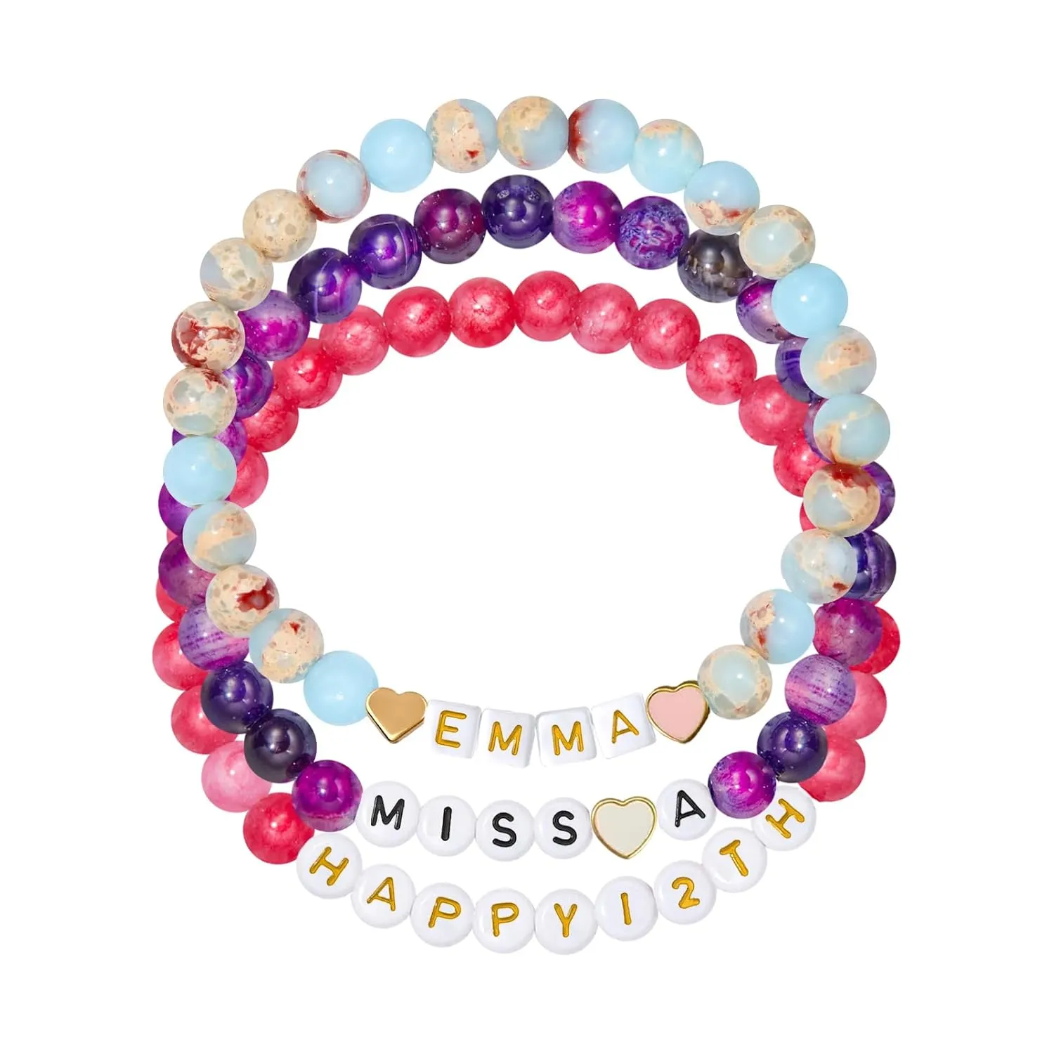 Perersonalized Bracelets Stretch Beaded Bracelets For Women Custom Name Bracelets Letter Bracelets For Teens Girls Boys Nature Stone Bracelets For Kids Friendship Bracelets Handmade Gift With Card