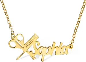 Personalized Hairstylist Necklace with Name Scissor Necklace Custom Name Hairdresser Necklace Scissor Jewelry Hair Stylist Necklace | Hair Dresser Necklace Scissors Charm Pendant Gift for Hairstylist