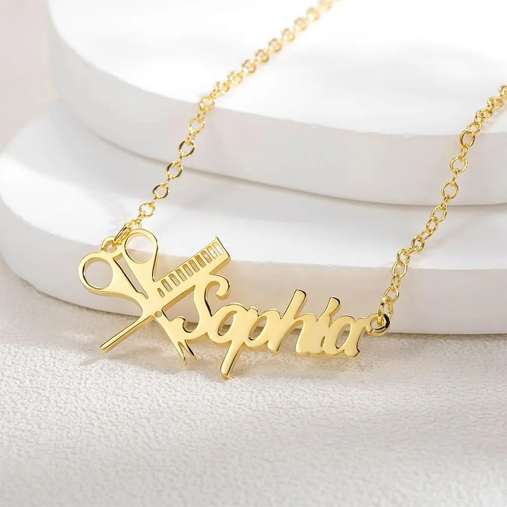 Personalized Hairstylist Necklace with Name Scissor Necklace Custom Name Hairdresser Necklace Scissor Jewelry Hair Stylist Necklace | Hair Dresser Necklace Scissors Charm Pendant Gift for Hairstylist