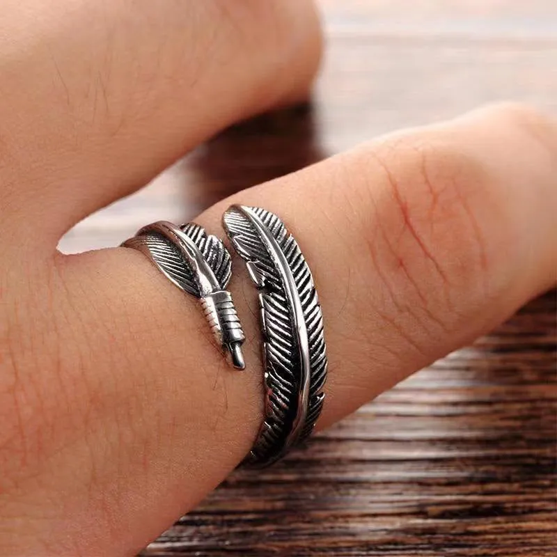Stainless Steel Feather Ring - Silver